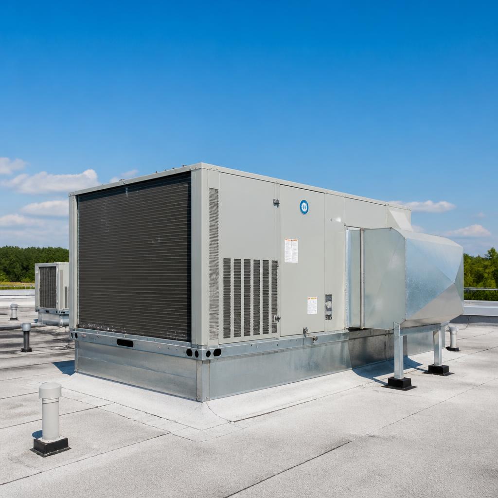 Commercial rooftop HVAC air conditioning unit on a Palm Coast, Florida business building